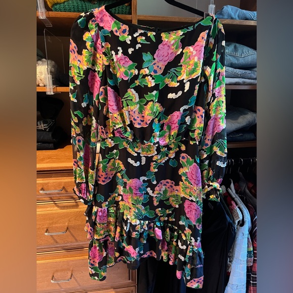 Saloni Felicia Silk Blend Mini Dress Floral Print Black Multi-Color Size… - Picture 7 of 12